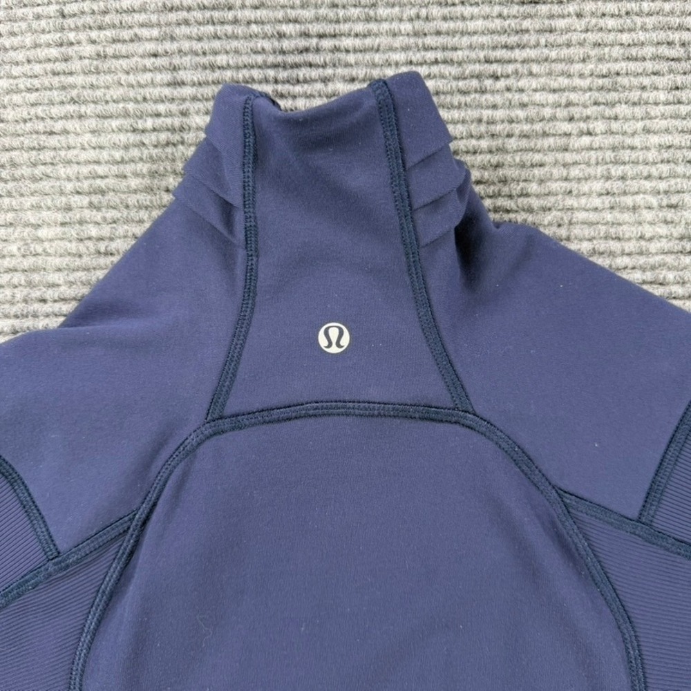 Lululemon Asymmetric Full Zip Jacket Navy Funnel Neck Thumbholes Womens 4 READ - Picture 3 of 11